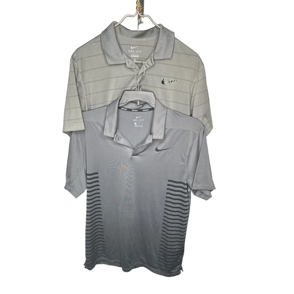 BUNDLE Lot of 2 Nike Mens Golf Polo Shirts Gray Medium Dri Fit